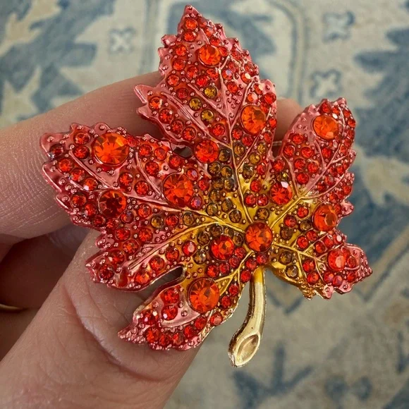 Ember Glow Maple Orange Crystal Autumn Brooch - Picture 9 of 9